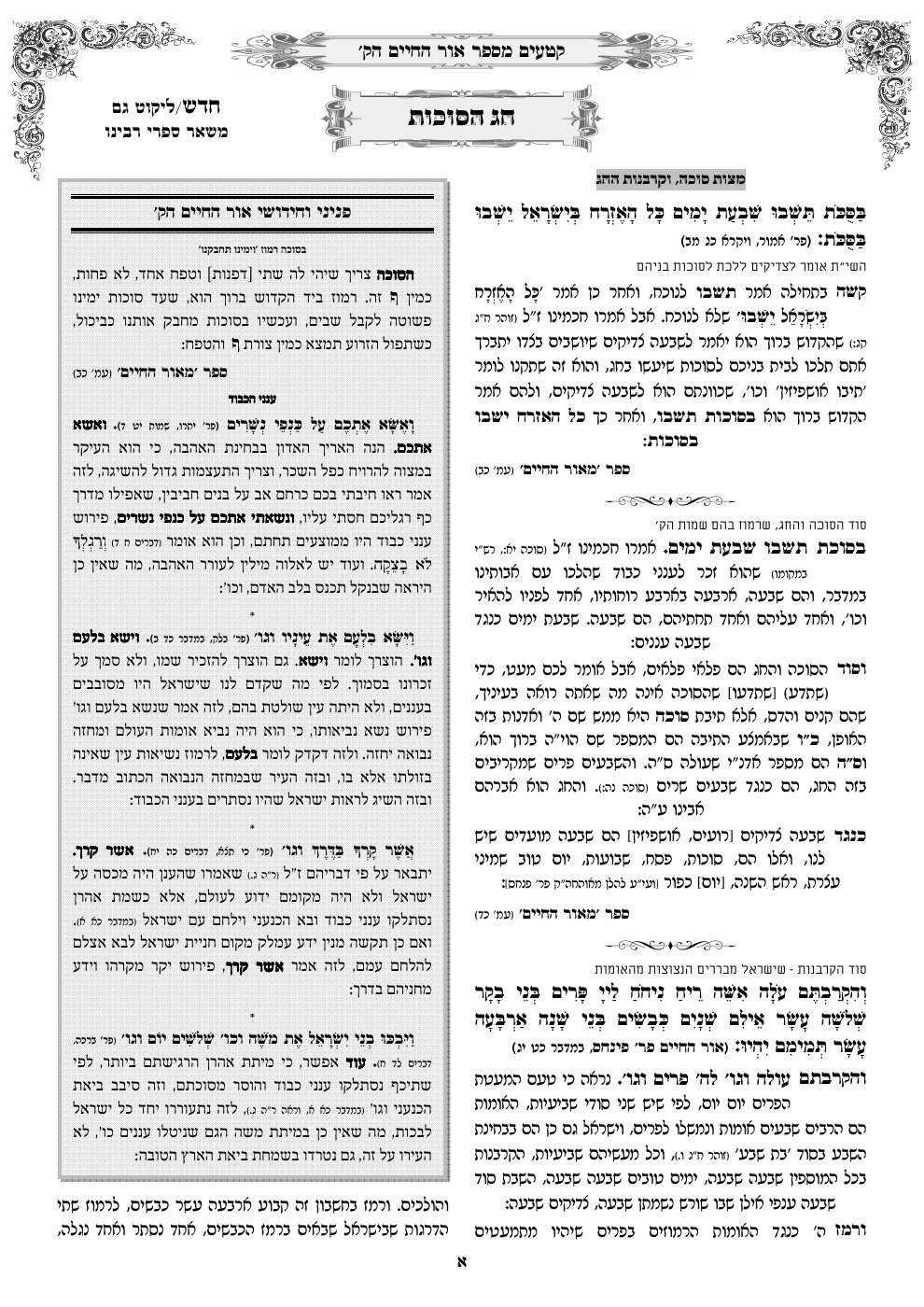 שער אור החיים הקדוש — סוכות