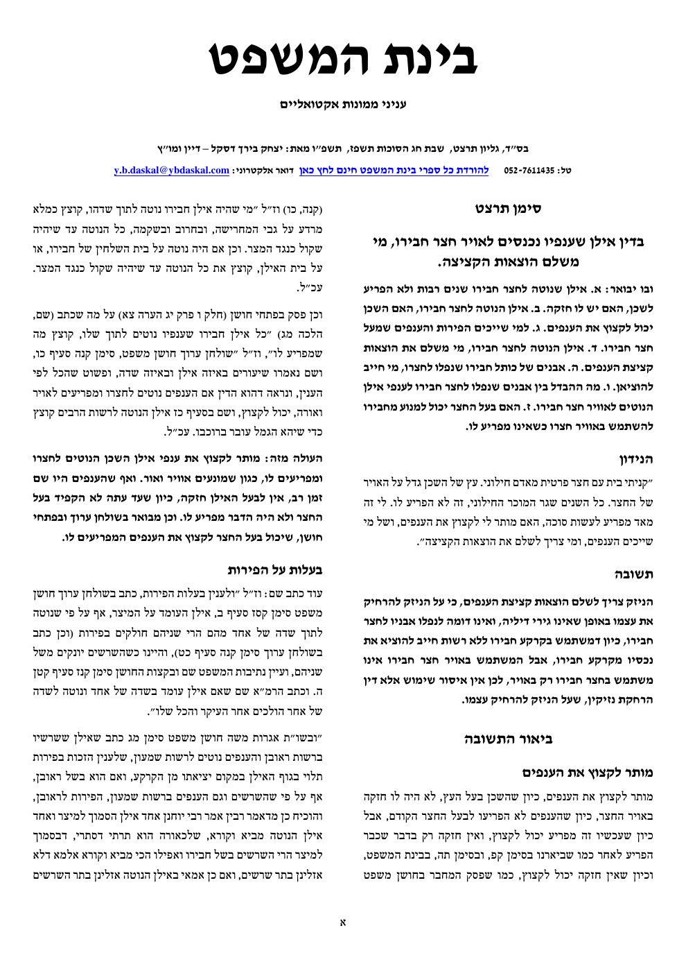 העמוד הראשון של בינת המשפט