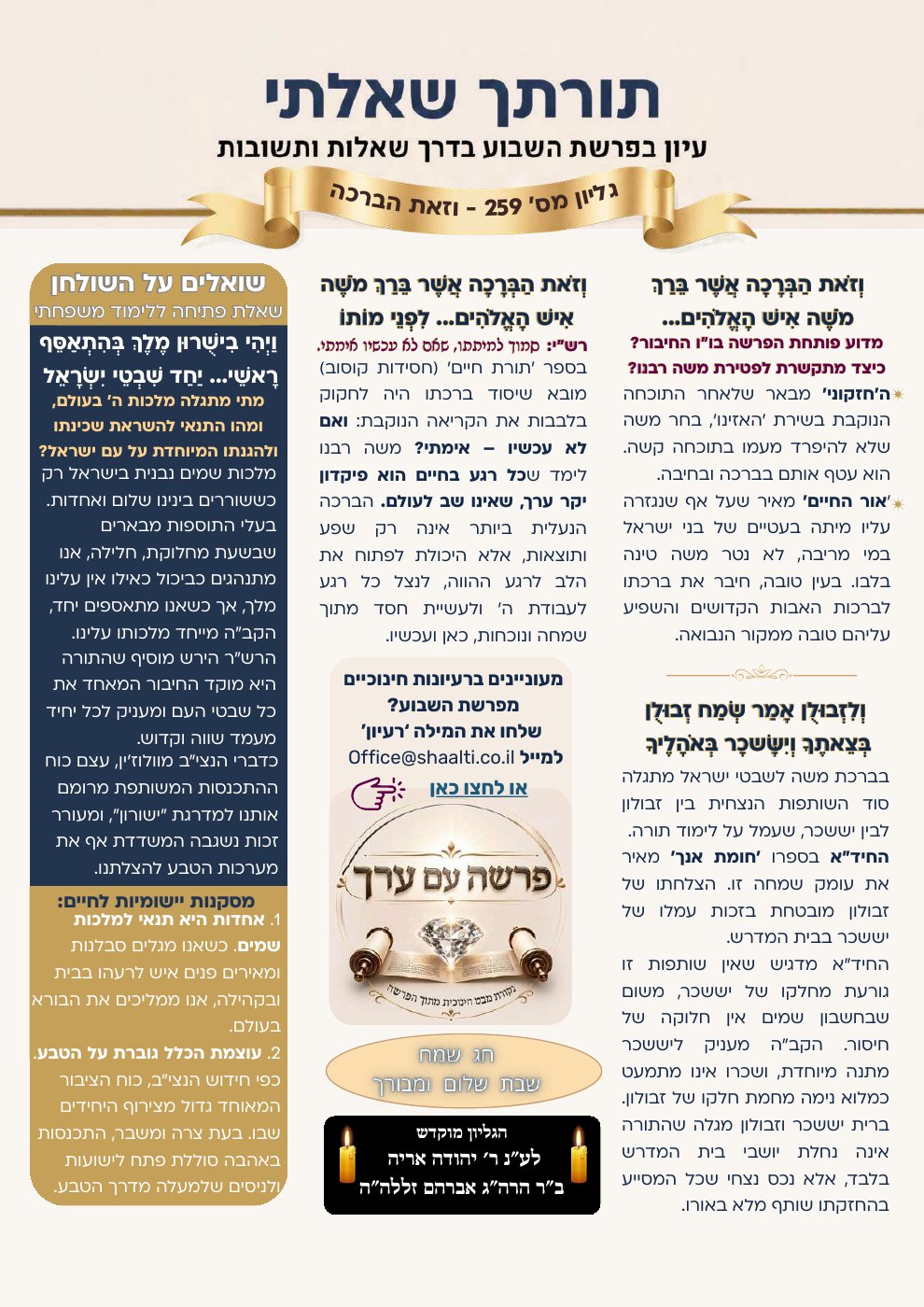 העמוד הראשון של אחת שאלתי