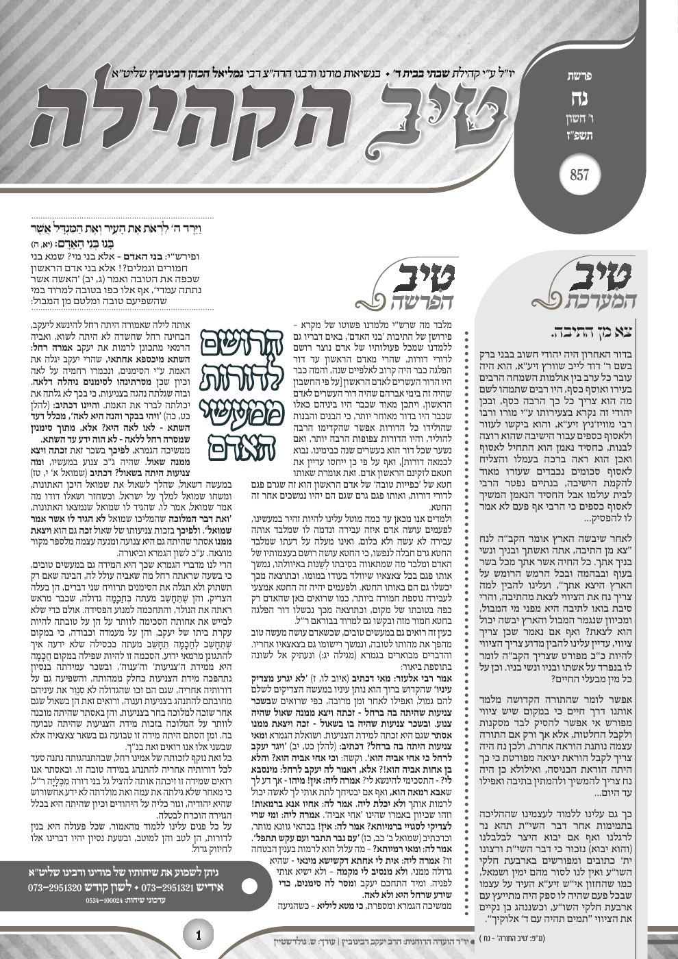 העמוד הראשון של טיב הקהילה