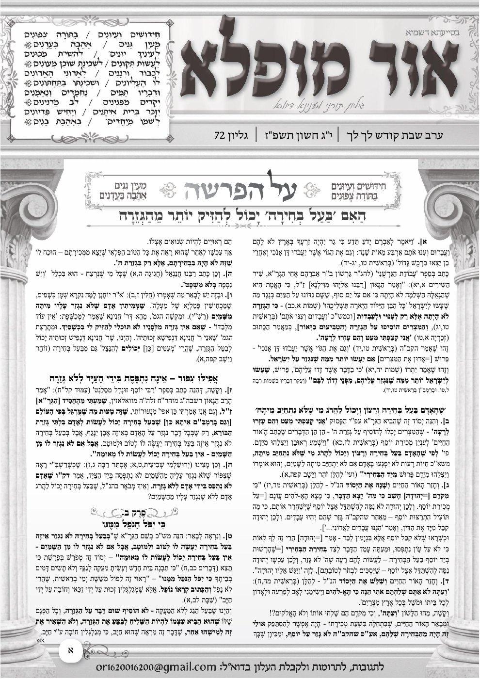 העמוד הראשון של אור מופלא