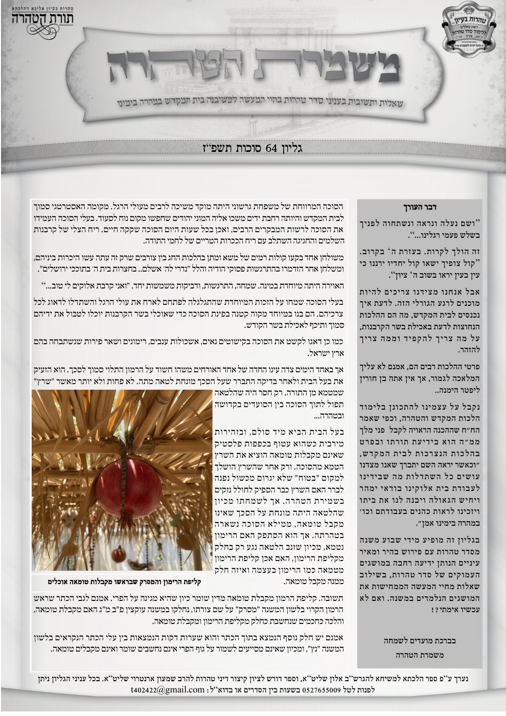 העמוד הראשון של משמרת הטהרה
