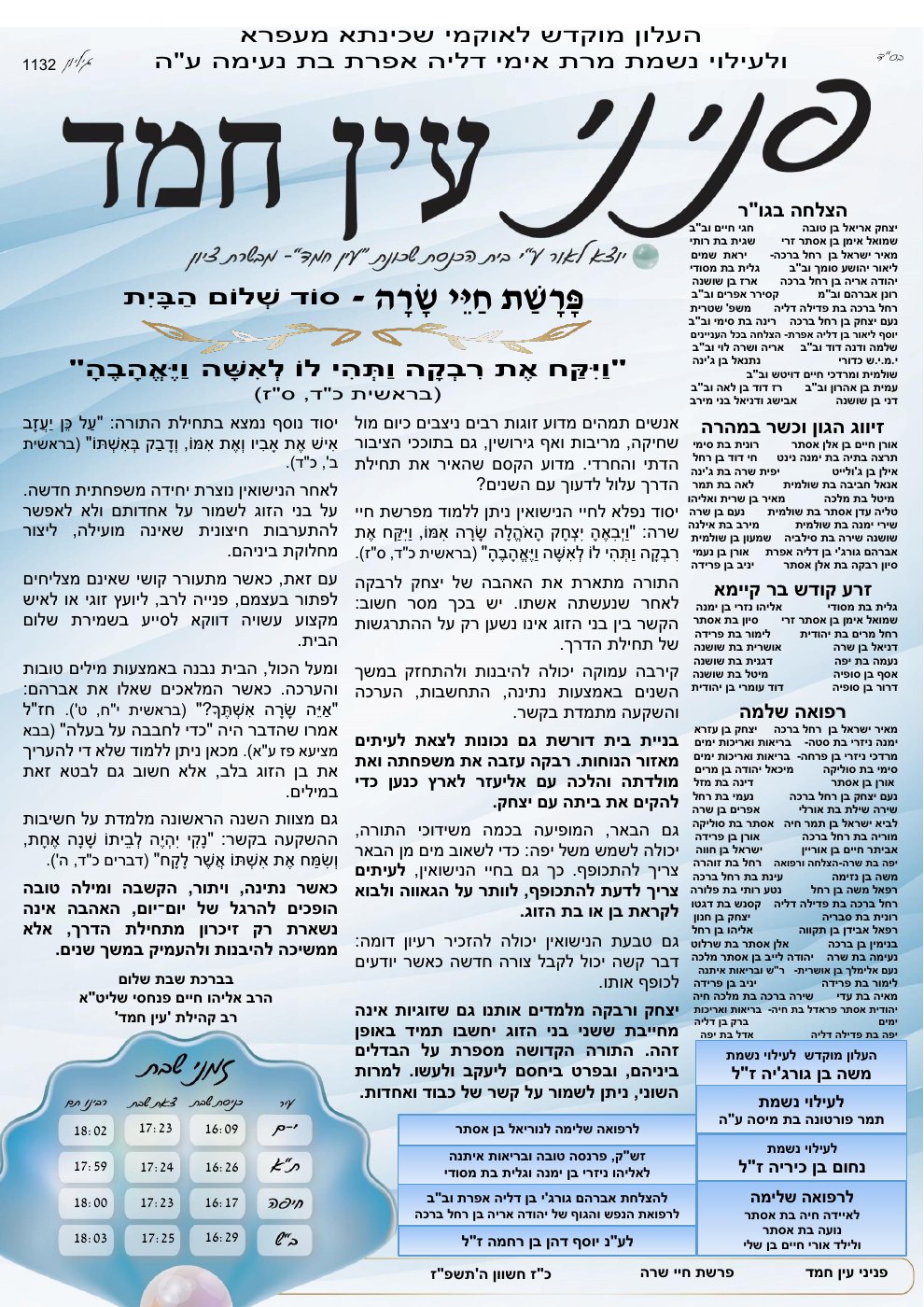 העמוד הראשון של פניני עין-חמד