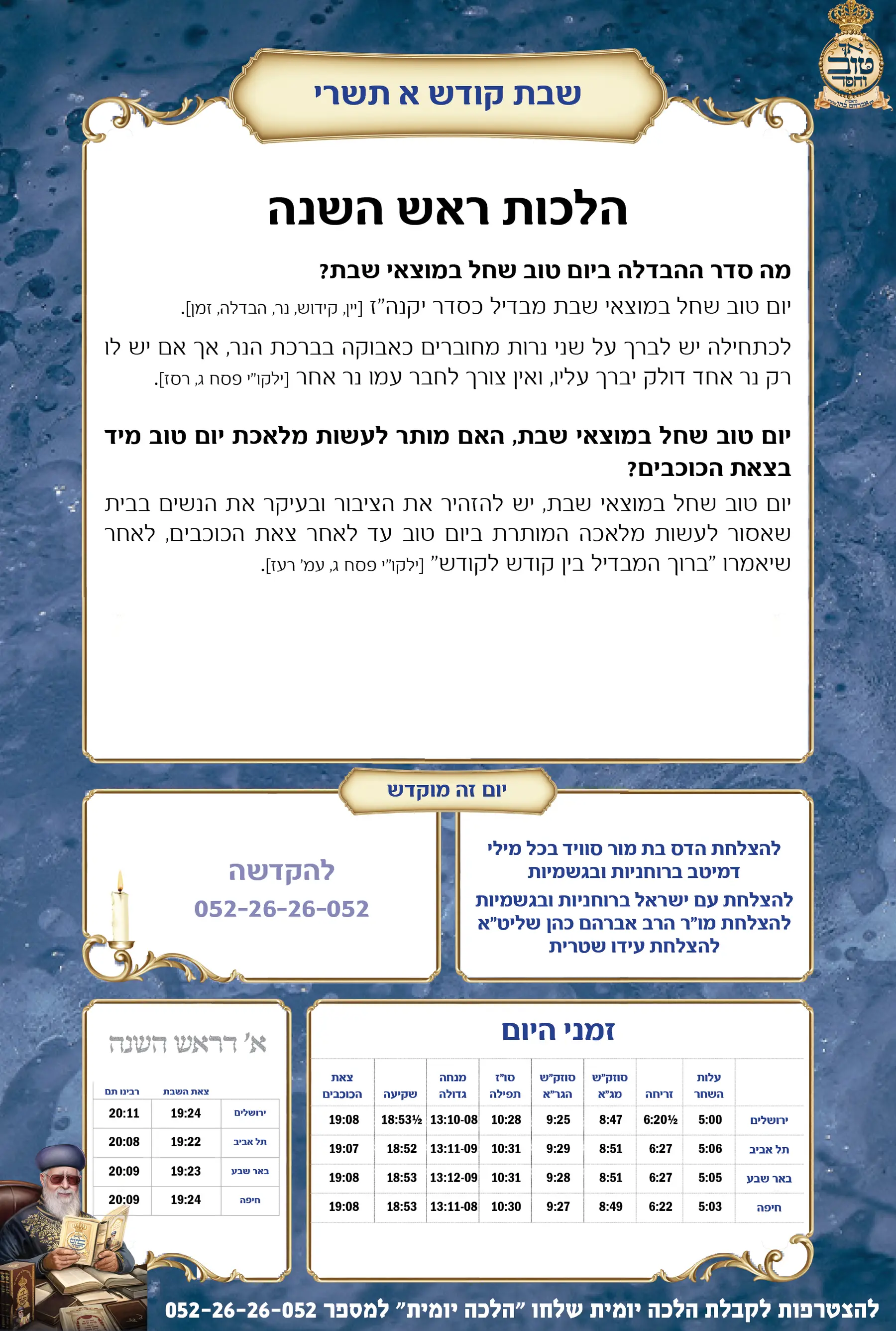 הלכה יומית ליום א׳ בתשרי תשפ״ז